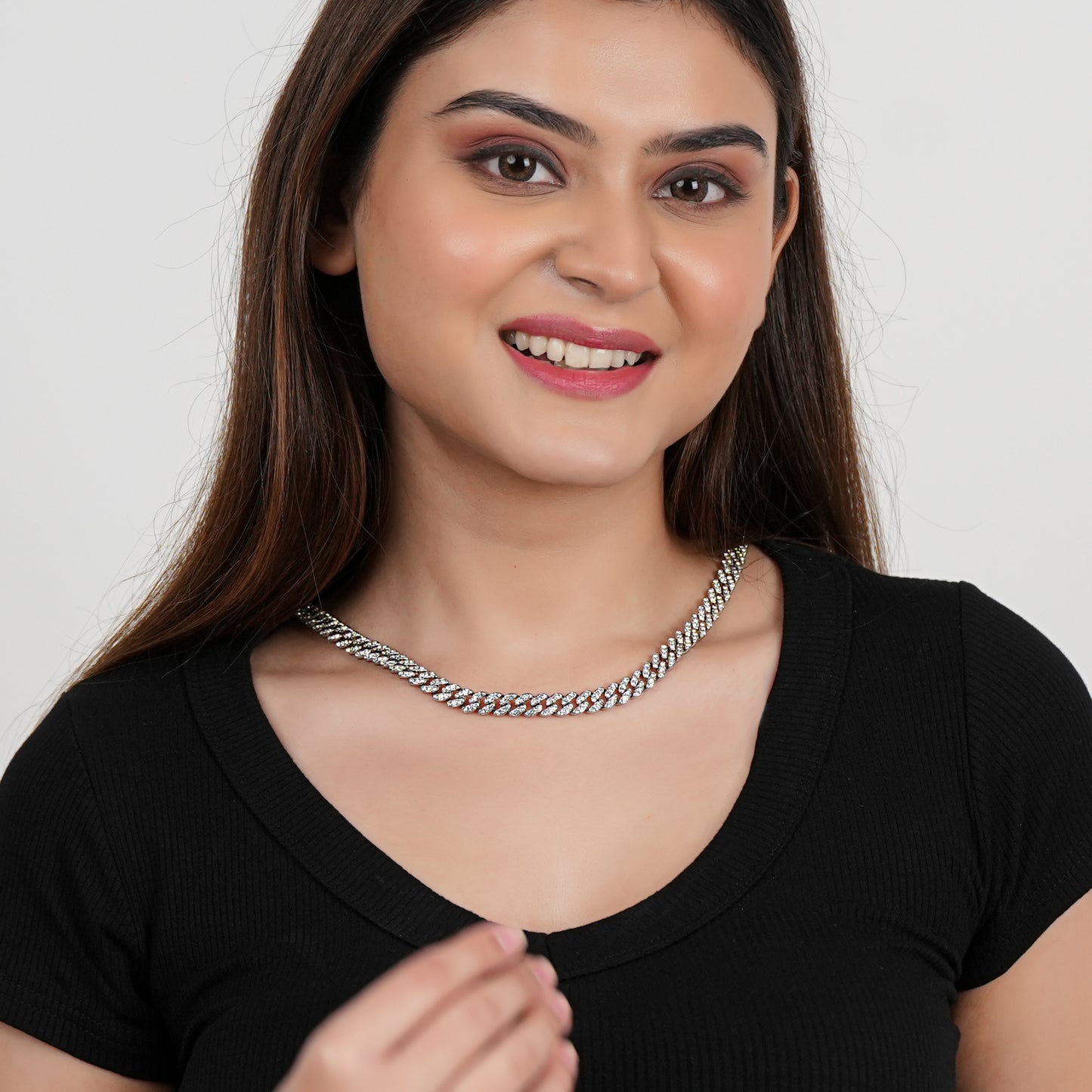 Classic Diamond Silver Cuban Chain Necklace