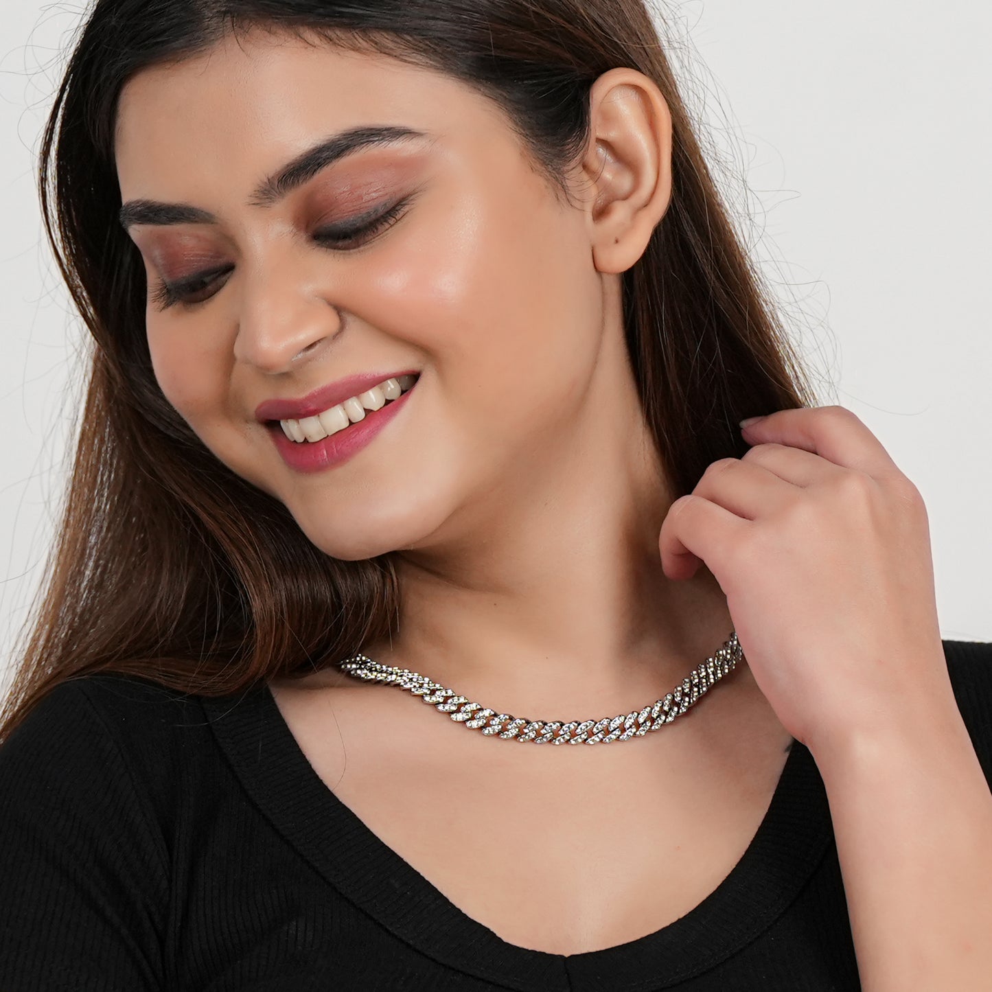 Classic Diamond Silver Cuban Chain Necklace