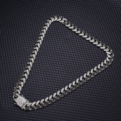 Signature Dimound Black Silver Cuban Chain Necklace