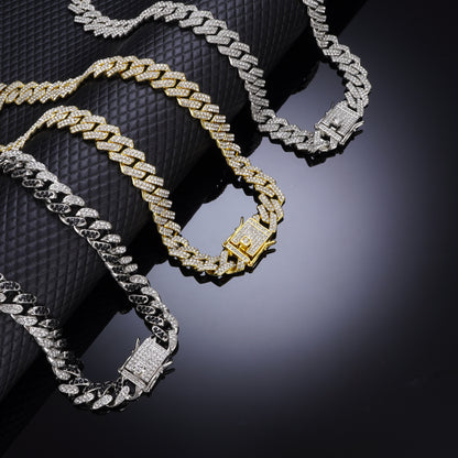 Signature Dimound Black Silver Cuban Chain Necklace