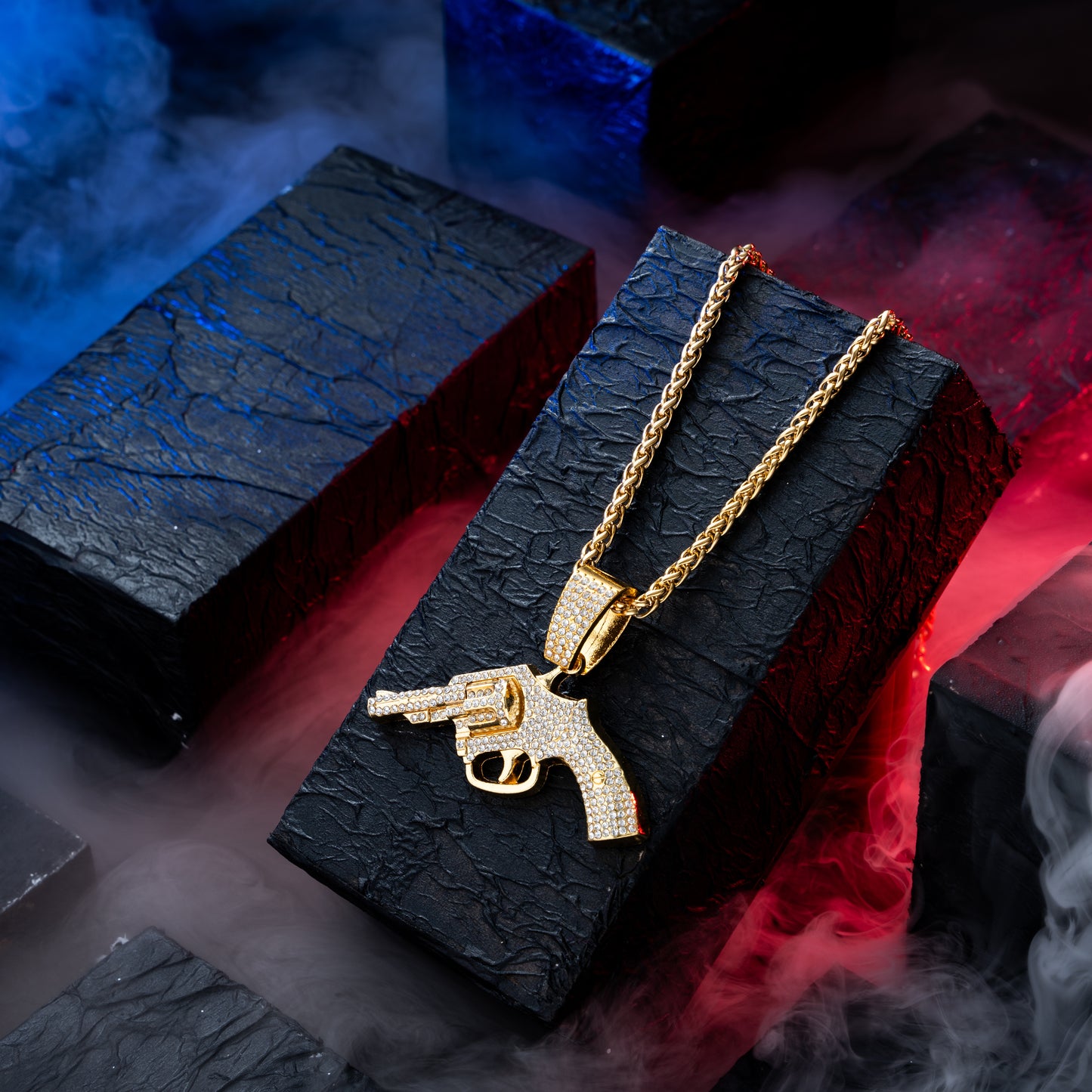 Revolver Diamond Pendent With Gold Chain