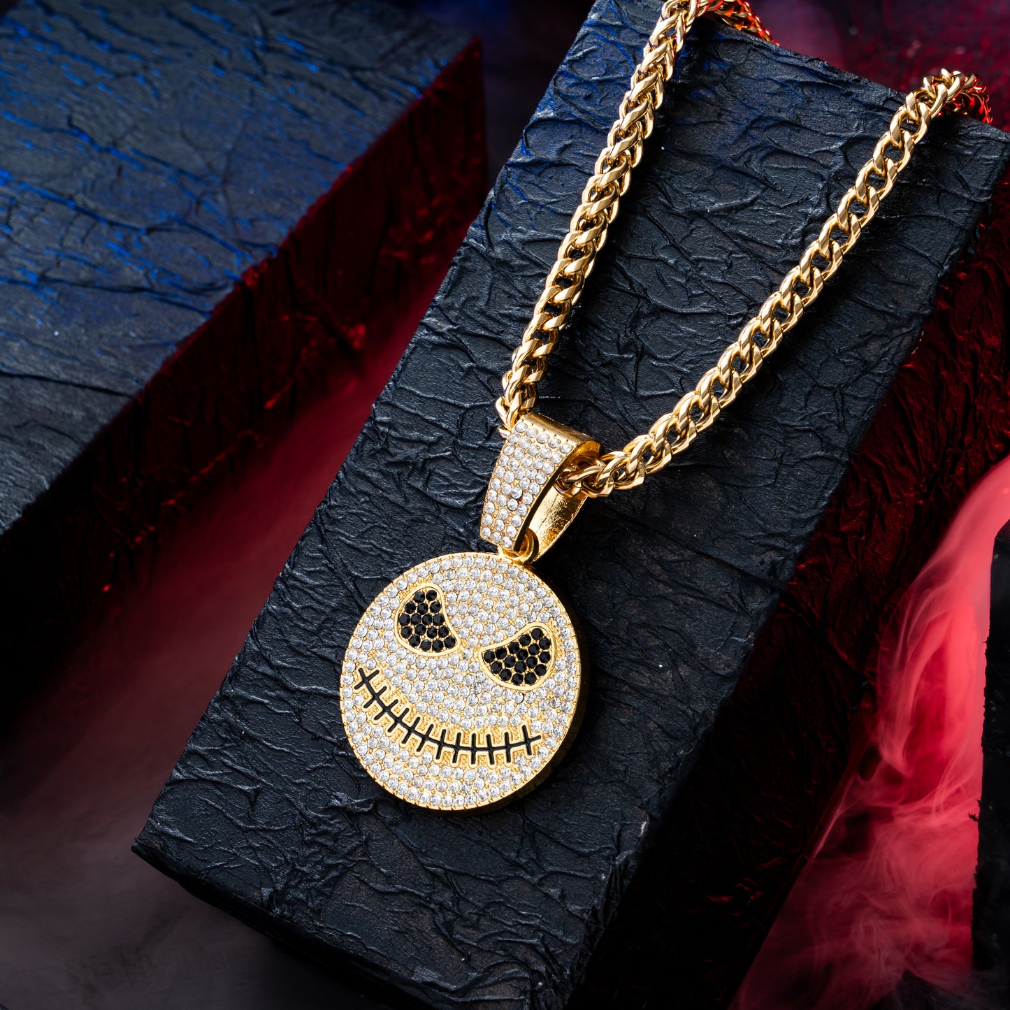 Devil Smiley Gold chain With Diamond Pedant