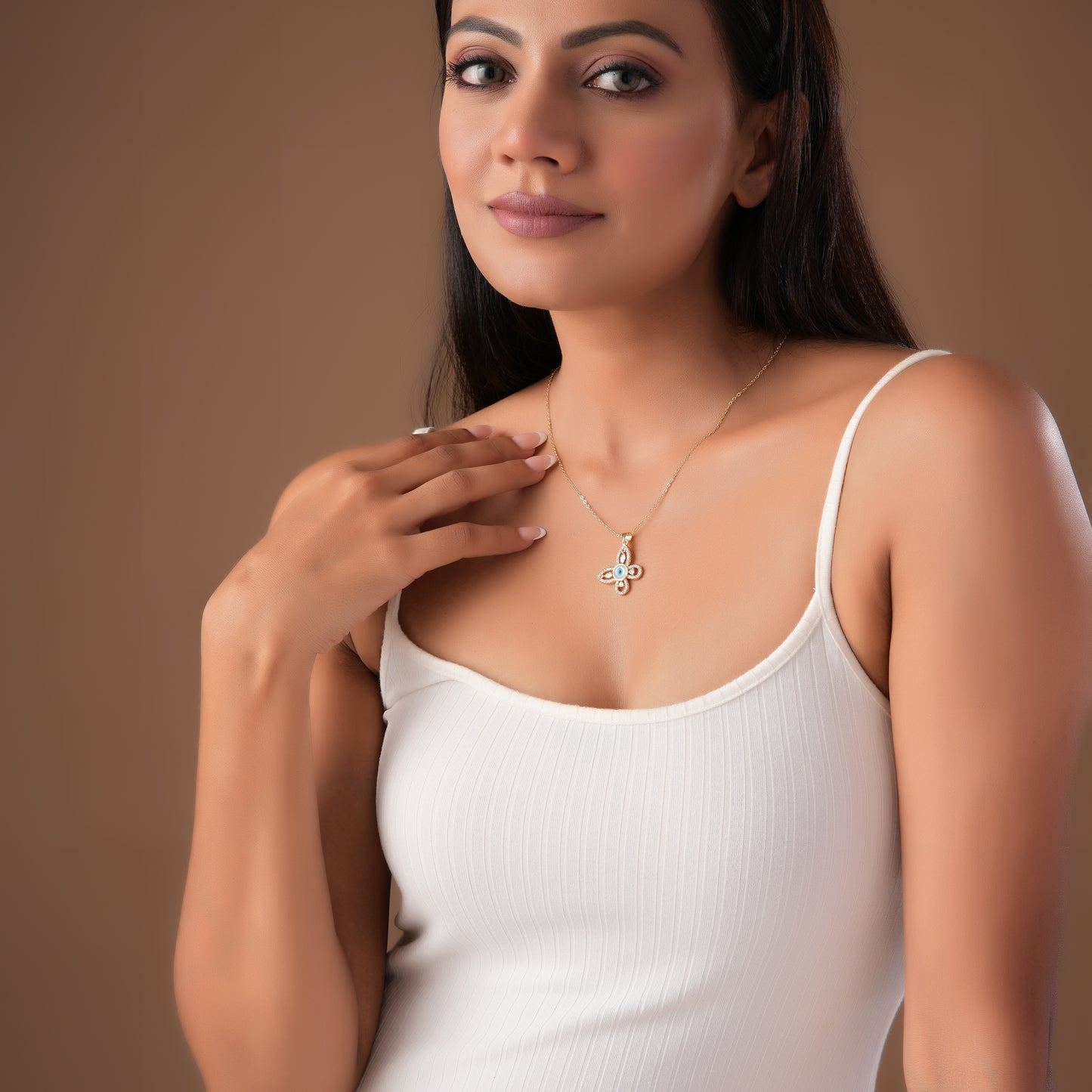 Gold Plated Bluebell Evil Eye Women's chain And Pedant