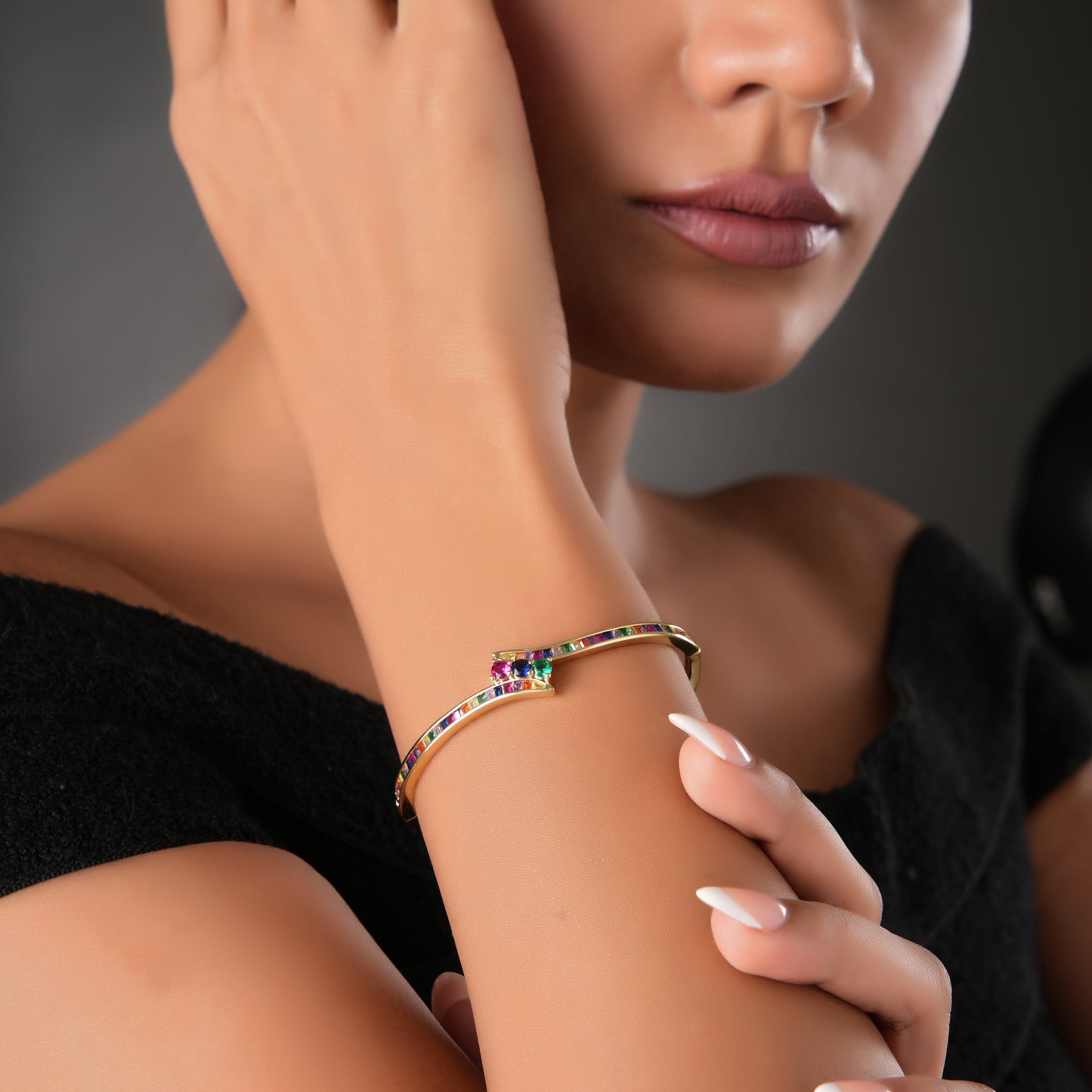Emerald Colourful Stone Gold Kada