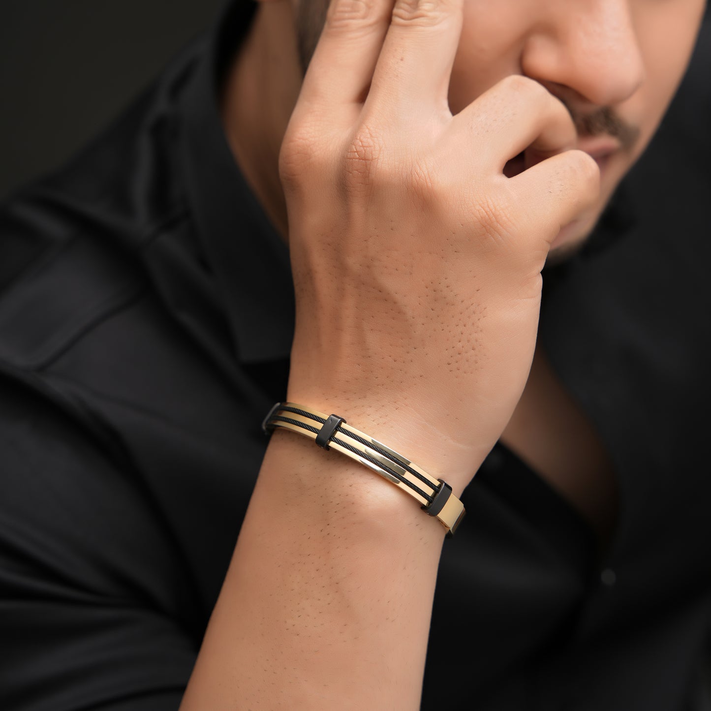 CABLE FULL BLACK STRING GOLD KADA