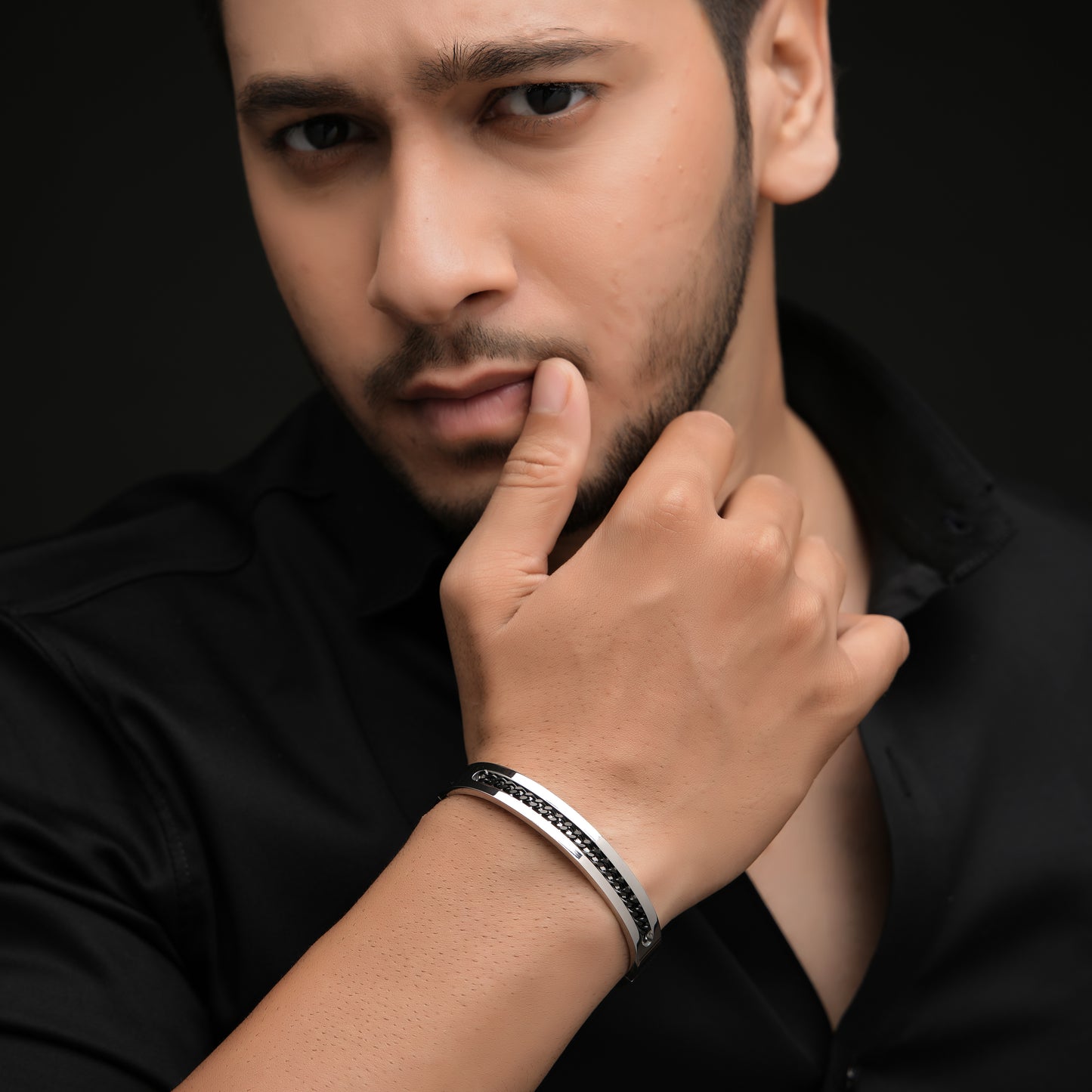 Lucifer Full Silver Black Premium Kada