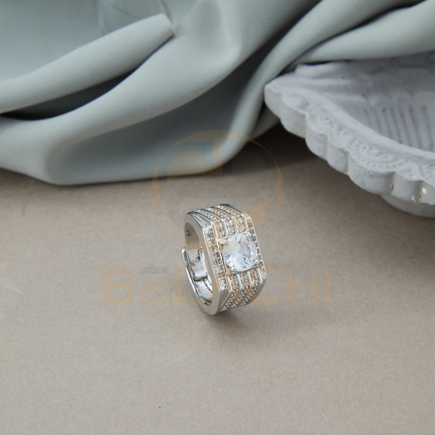 SILVER PLATED DIAMOND ADJUSTABLE RING SPWDR001