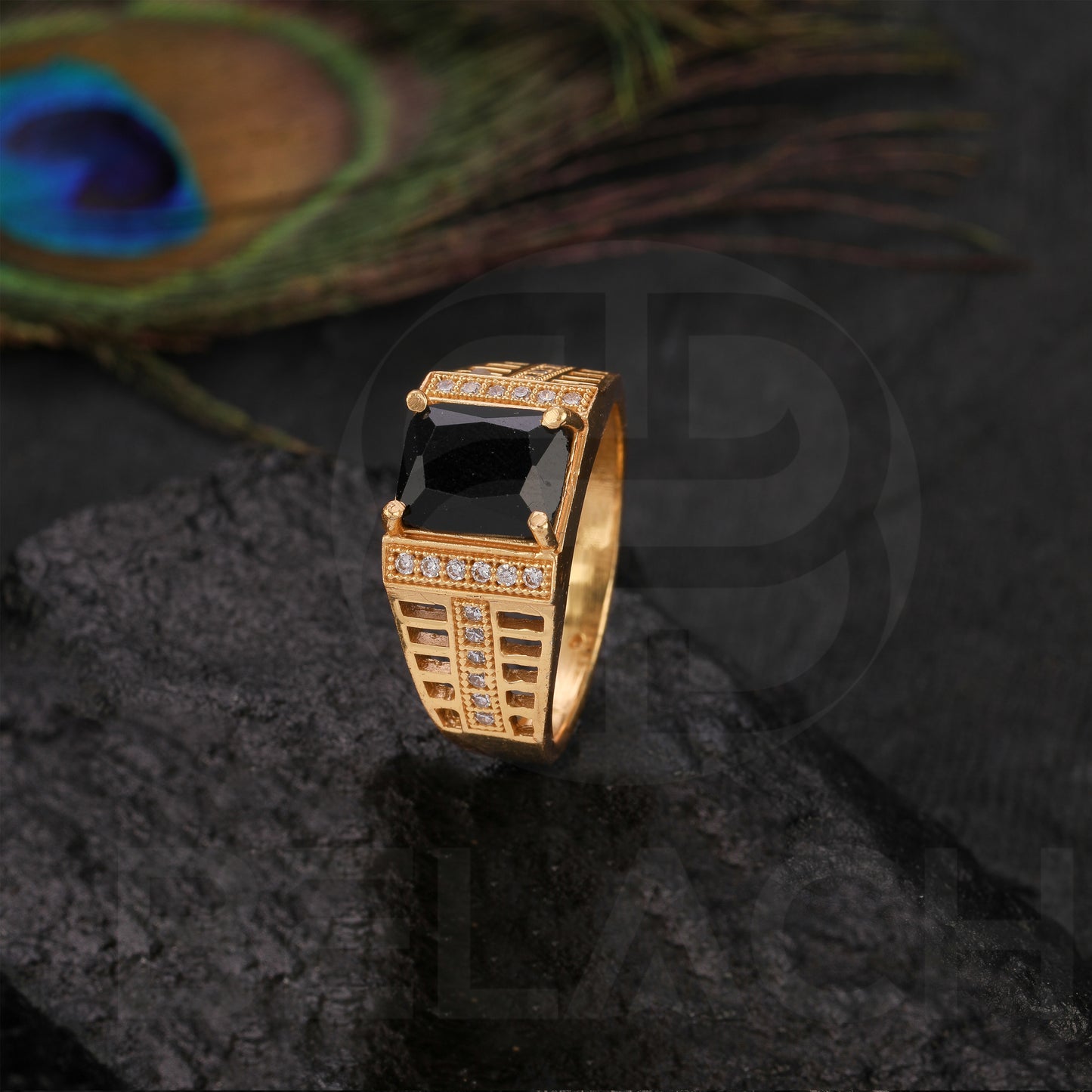 GOLD PLATED BLACK STONE RING GPSR026
