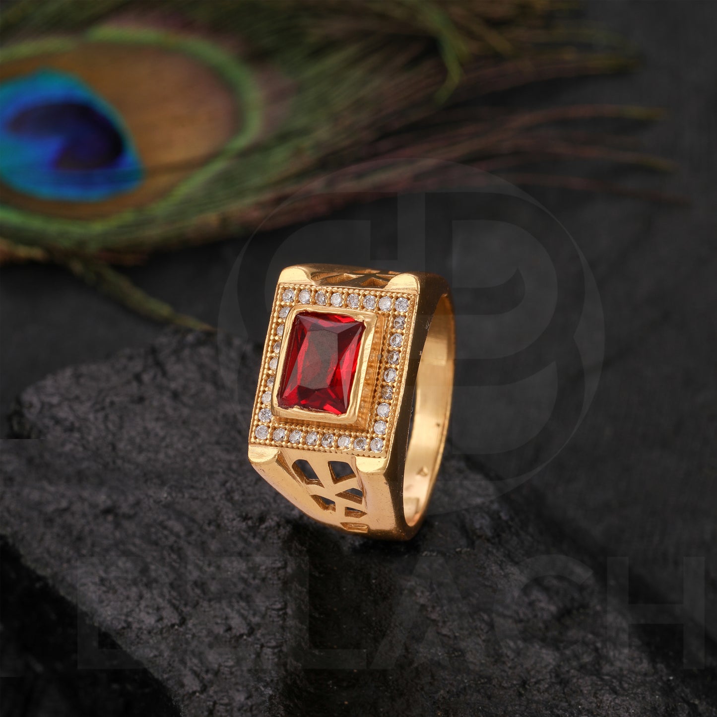 GOLD PLATED RED STONE RING GPSR035