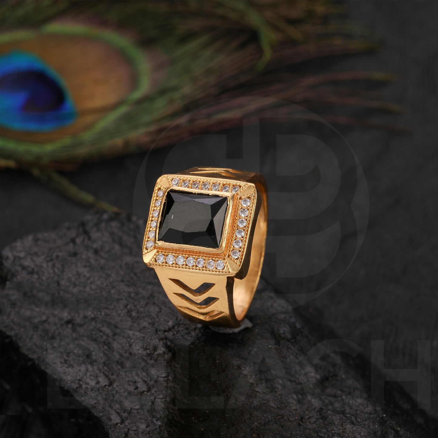 GOLD PLATED BLACK STONE RING GPSR036