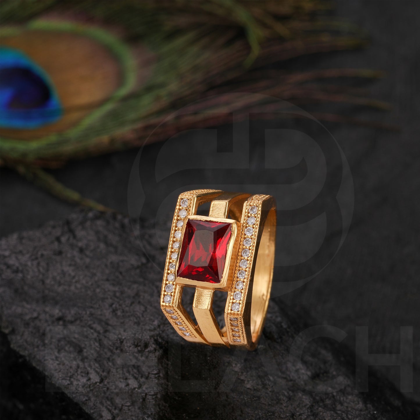 GOLD PLATED RED STONE RING GPSR041