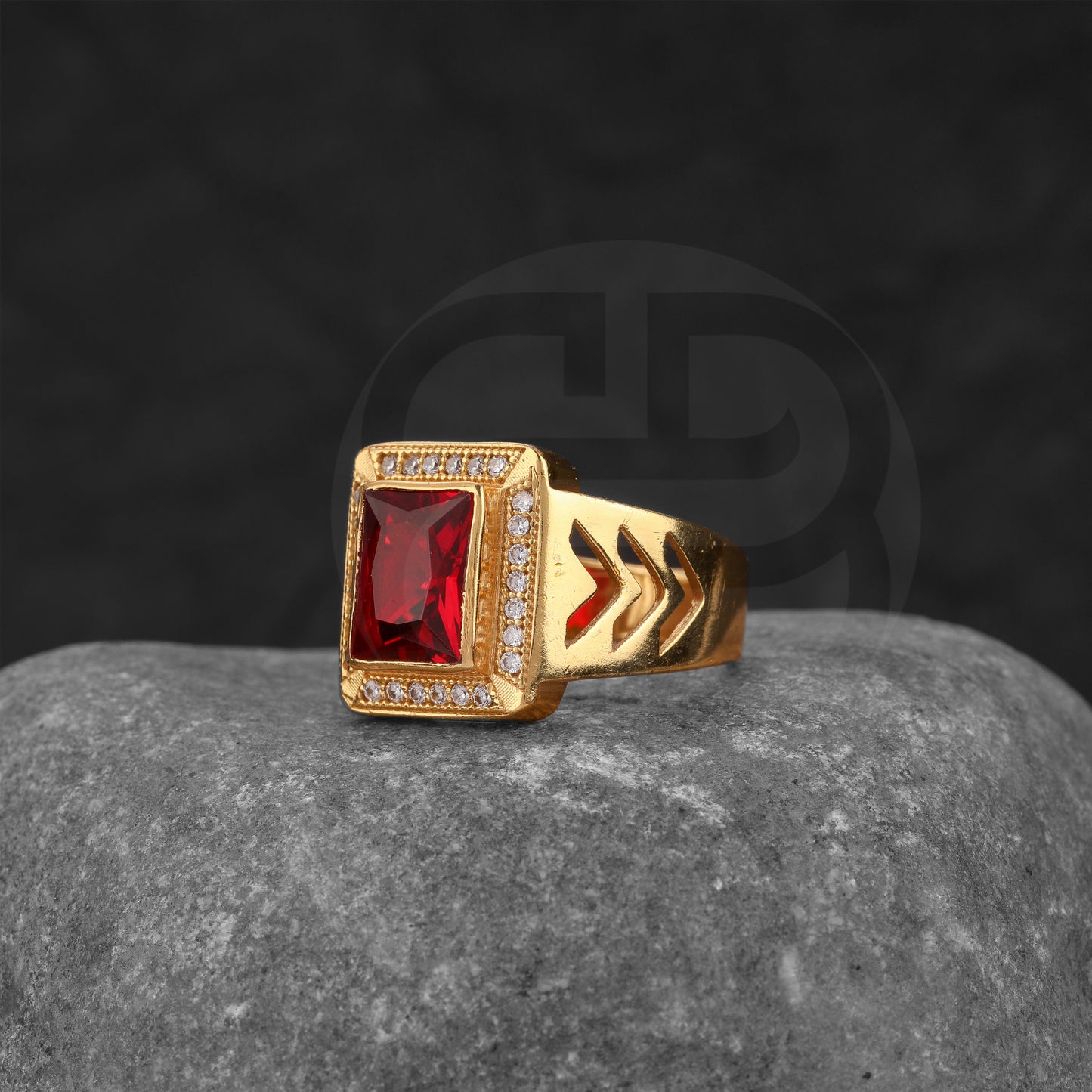 GOLD PLATED RED STONE RING GPSR046