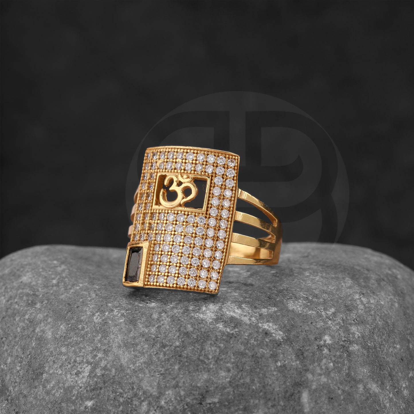 GOLD PLATED BLACK STONE RING GPSR049