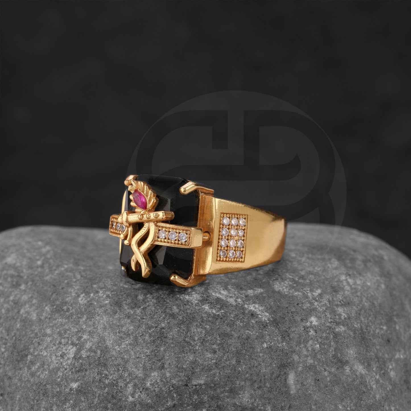 Gold Plated Black Stone Ring