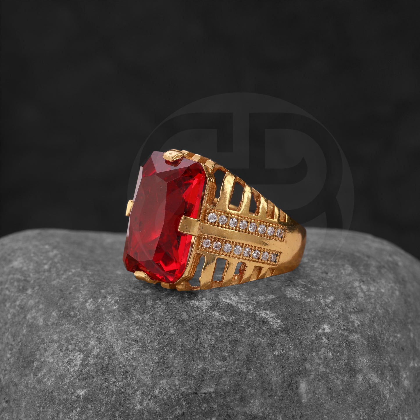 GOLD PLATED RED STONE RING GPSR034