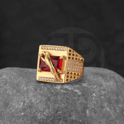 Gold Plated Red Stone Ring