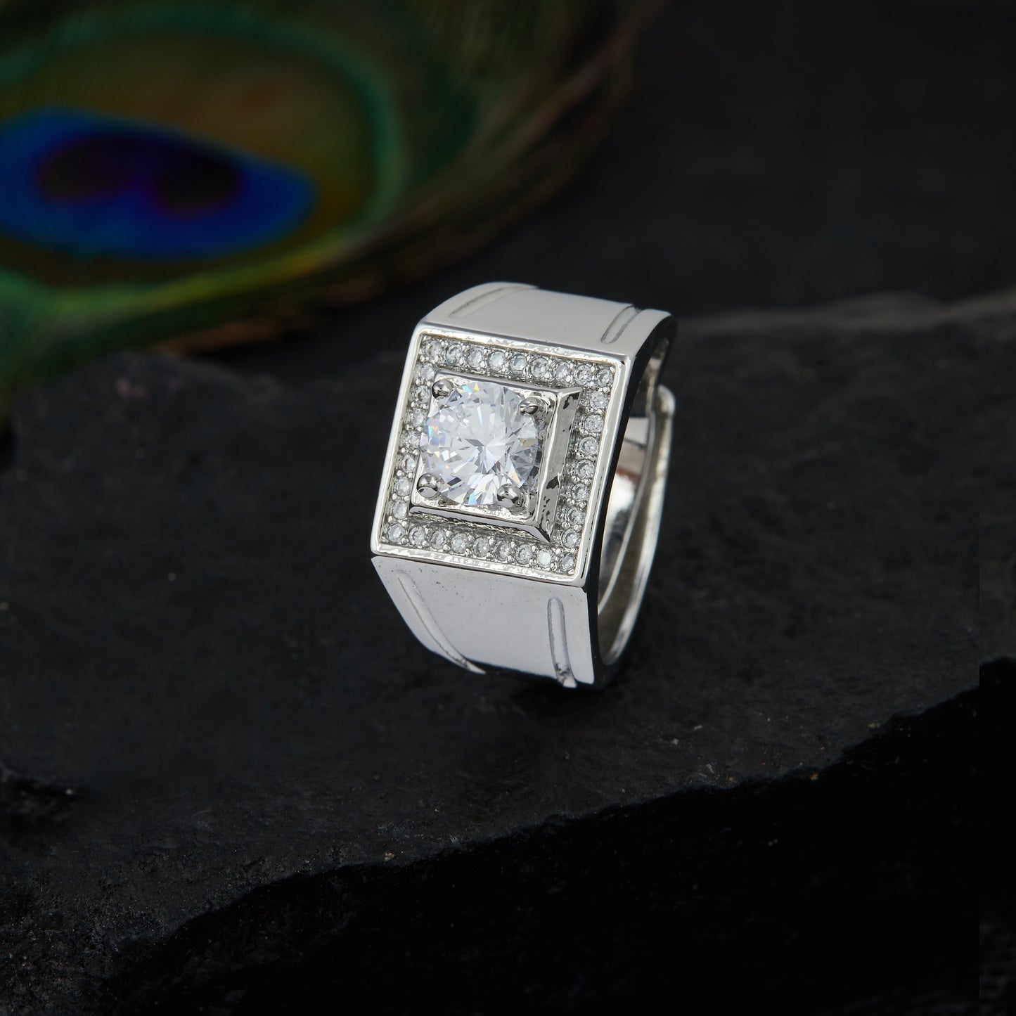 SILVER PLATED DIAMOND ADJUSTABLE RING SPWDR004