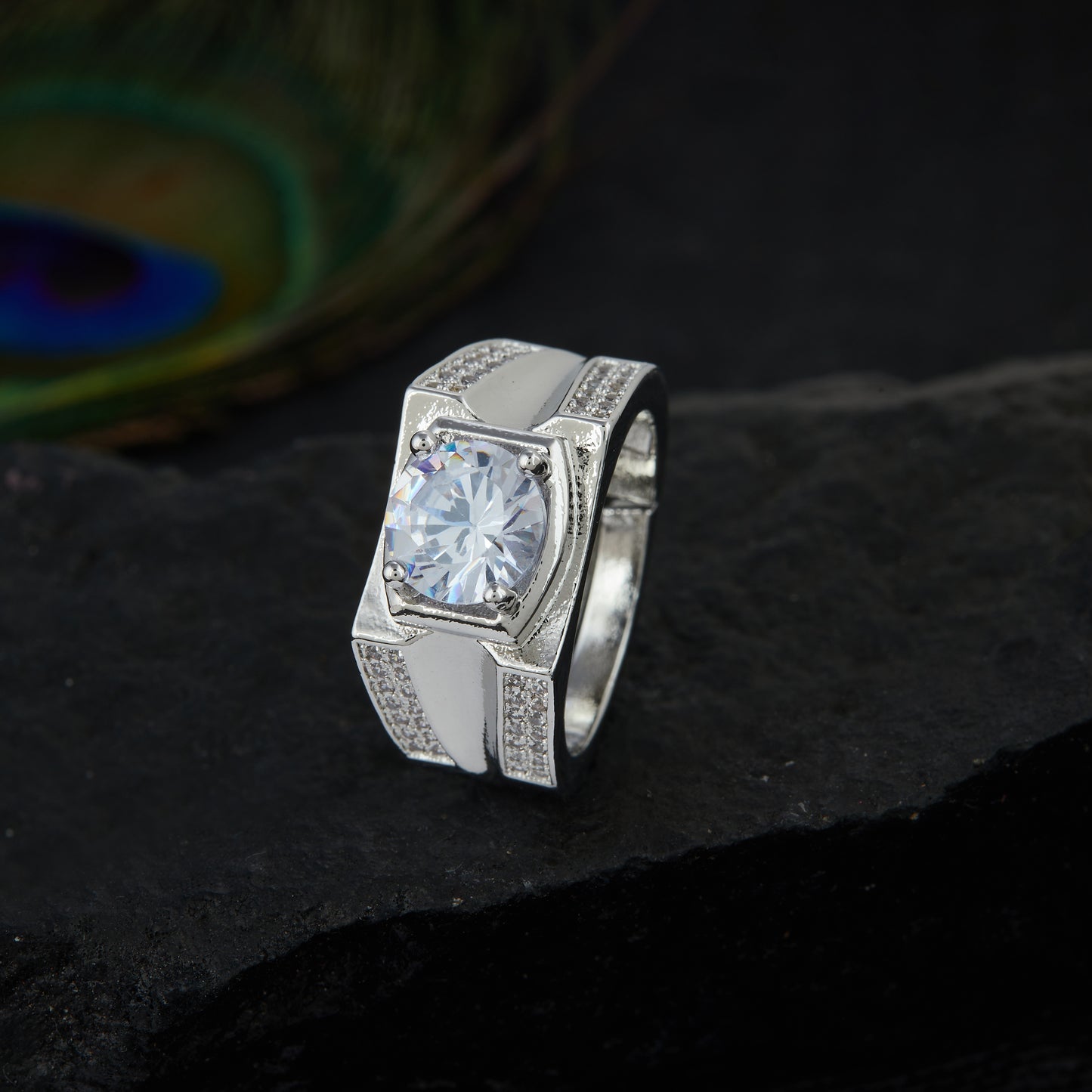 SILVER PLATED DIAMOND ADJUSTABLE RING SPWDR003