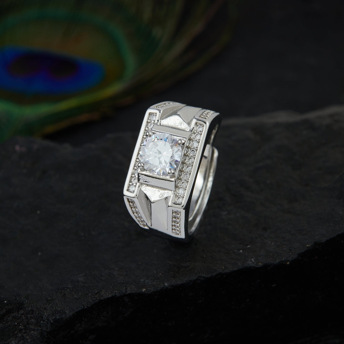 SILVER PLATED DIAMOND ADJUSTABLE RING SPWDR005