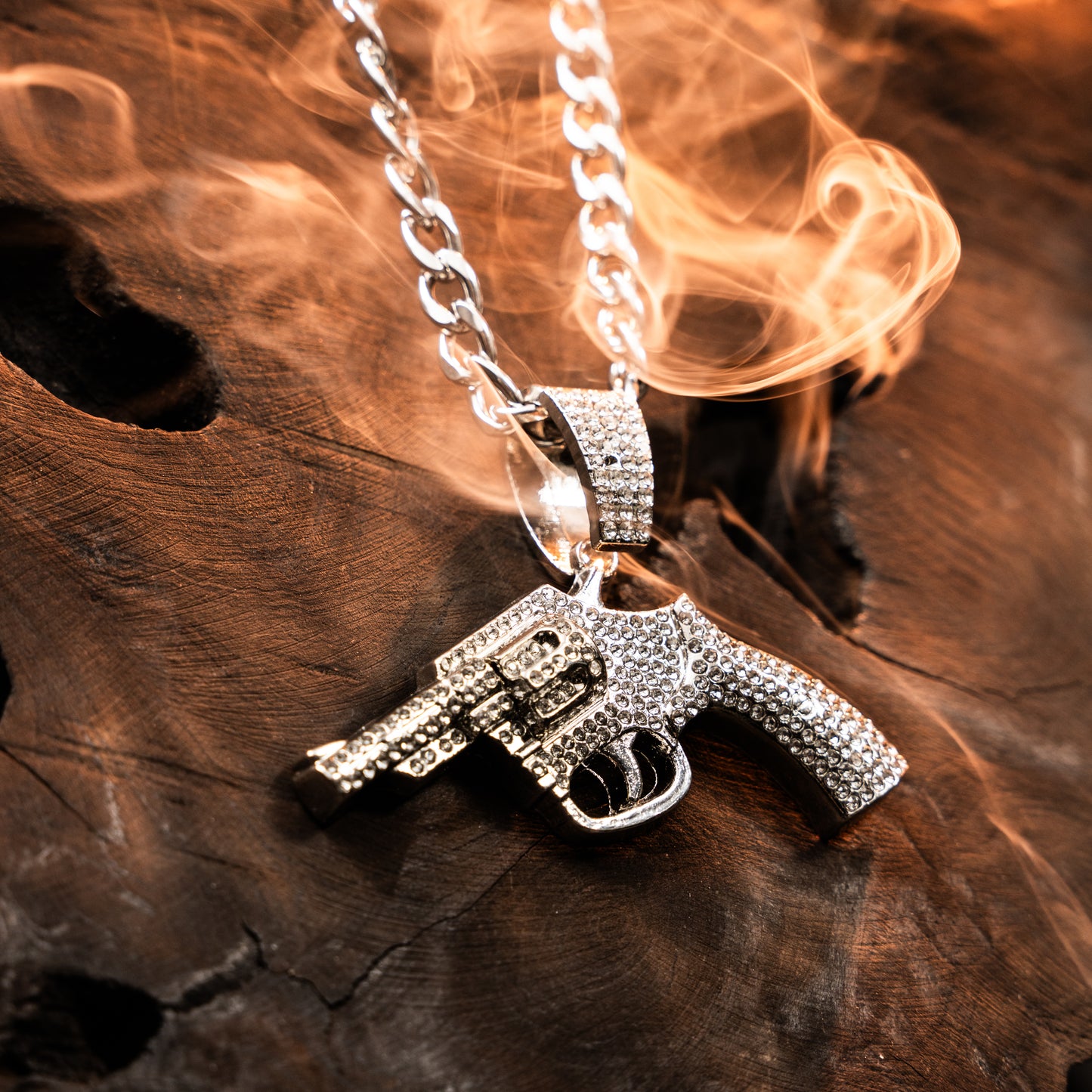 Gun Shot Silver chain With Diamond Pedant