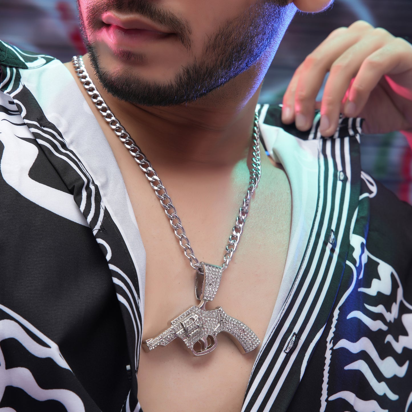 Gun Shot Silver chain With Diamond Pedant