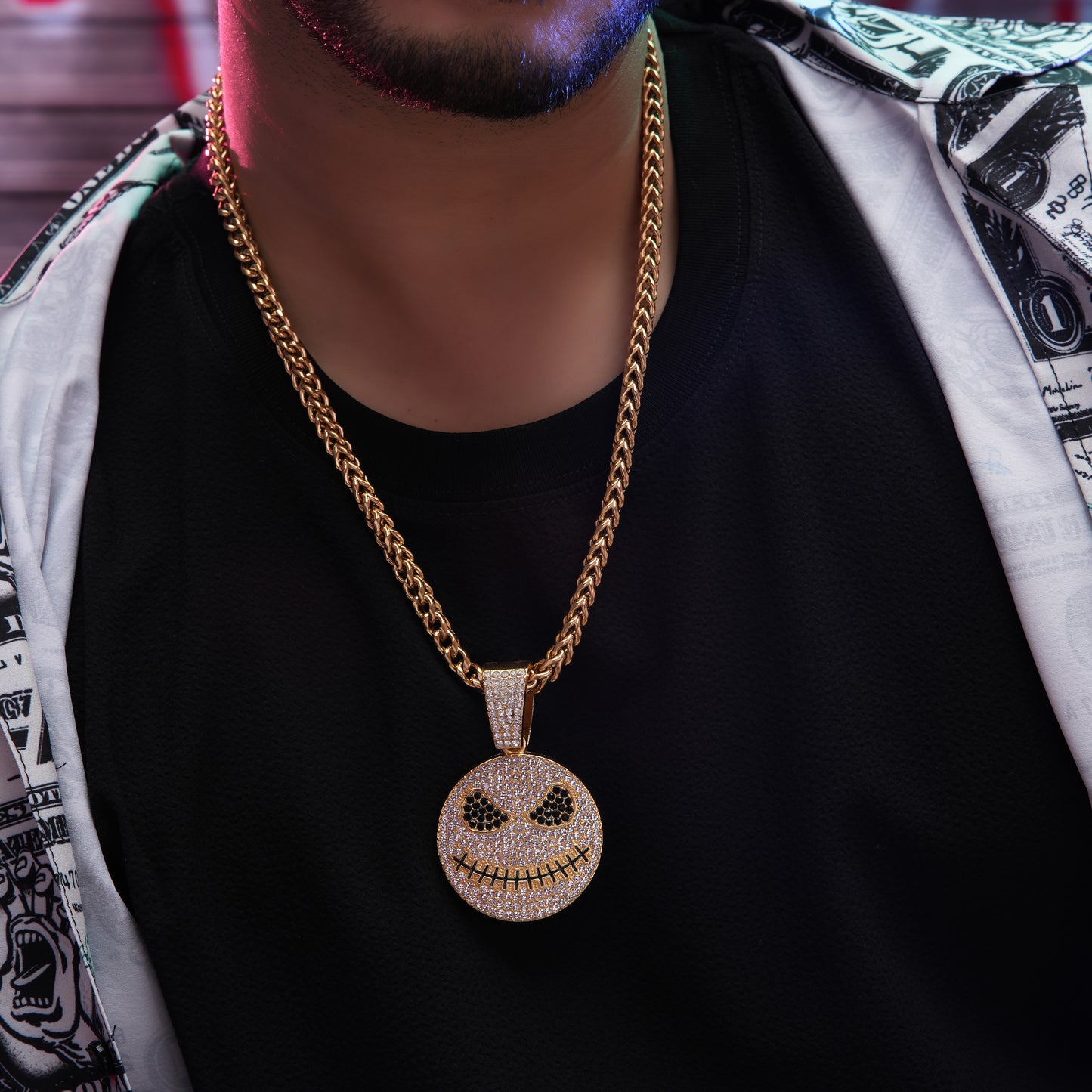 Devil Smiley Gold chain With Diamond Pedant