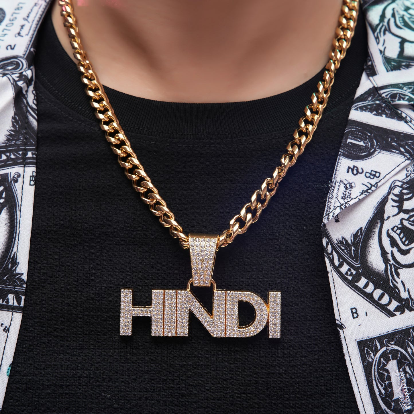 Hindi Vibe Gold chain With Diamond Pedant
