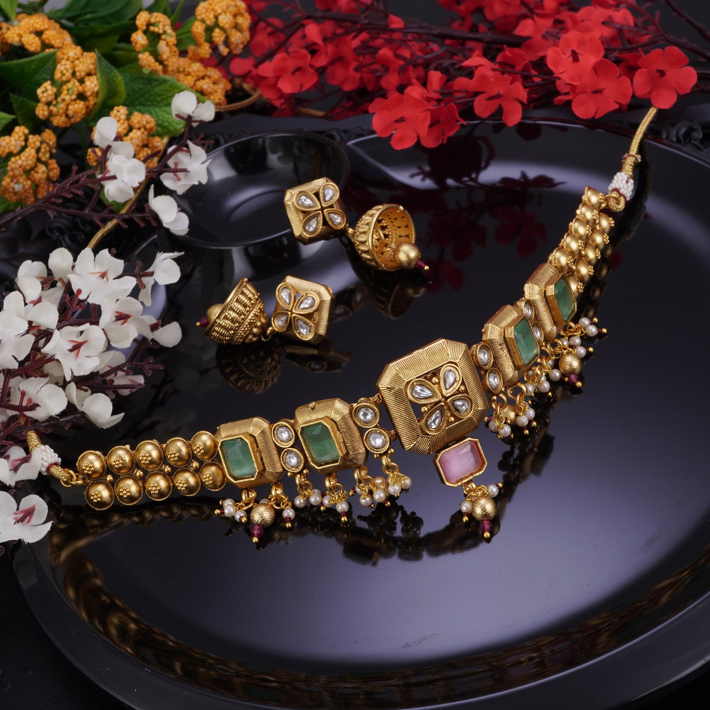 STELLER PEACH PINK STONE BRIDAL JEWELLERY