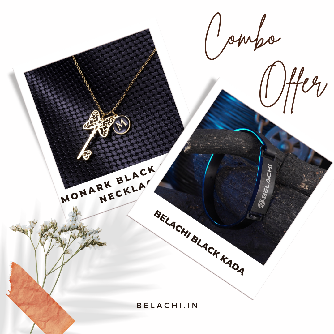 BELACHI BLACK KADA AND MONARK BLACK NECKLACE COMBO