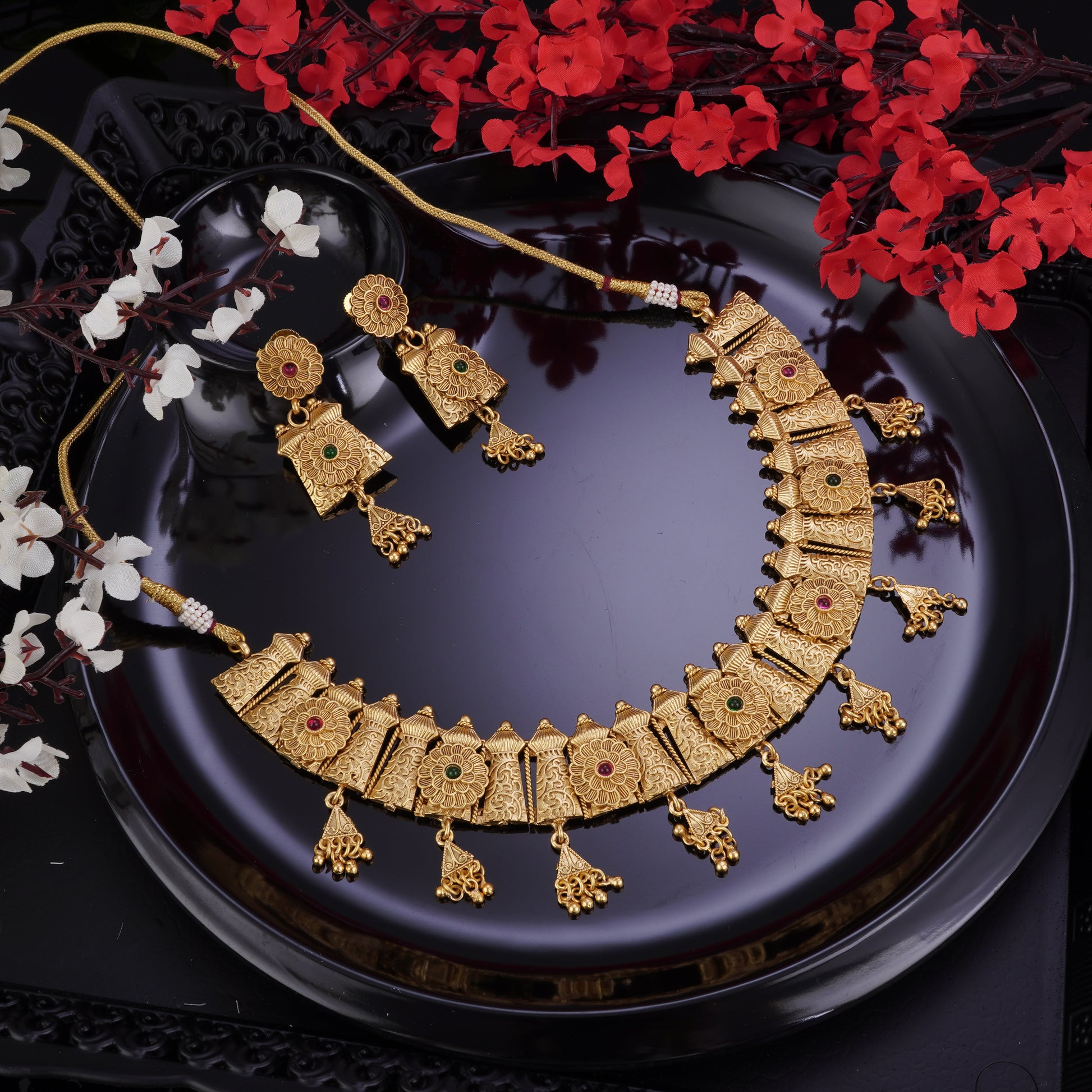 Glorious Maroon Green Stone Bridal Jewellery