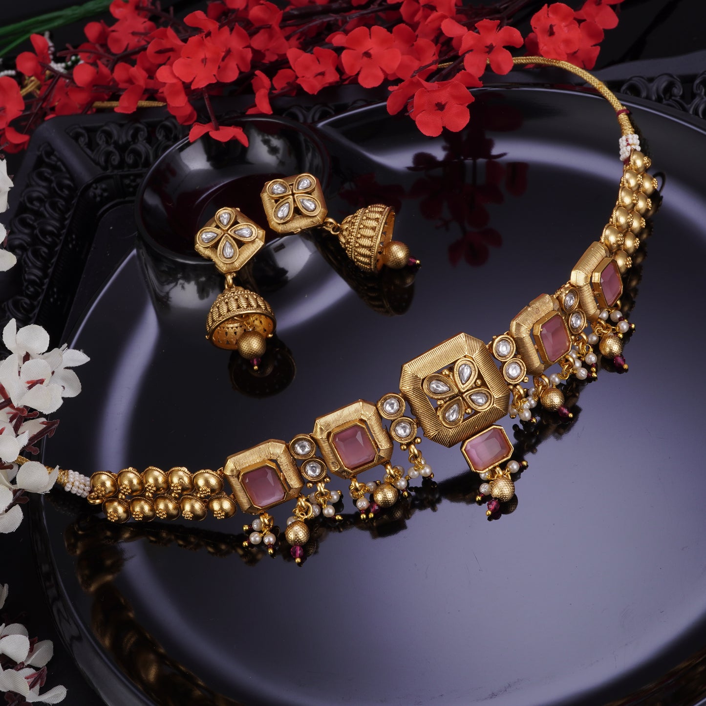 STELLER PINK STONE BRIDAL JEWELLERY