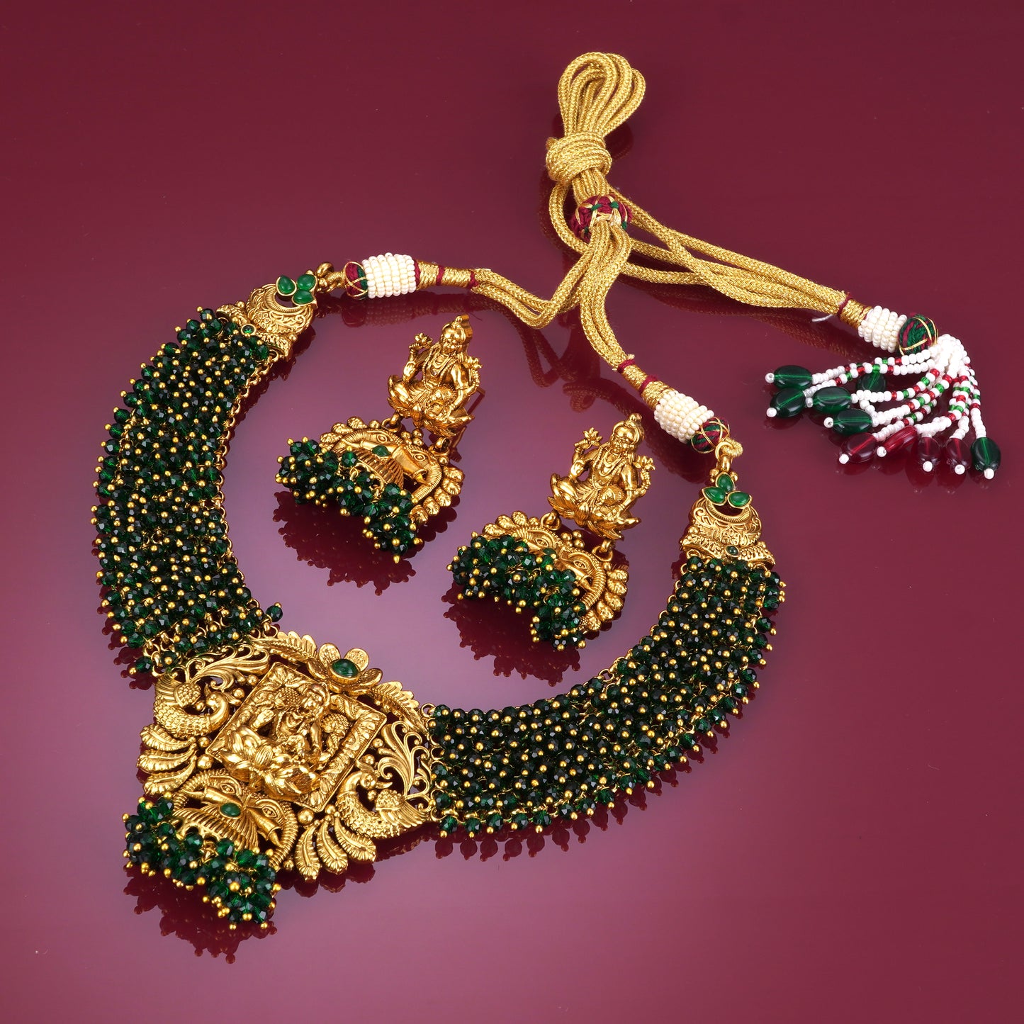 PADMA FULL GREEN STONE TEMPLE JEWELLERY