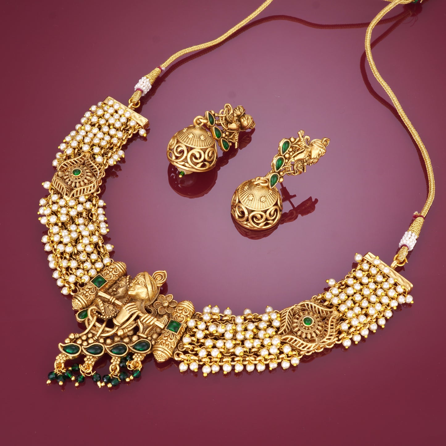 RADHE KRISHNA FULL GREEN STONE BRIDAL JEWELLERY
