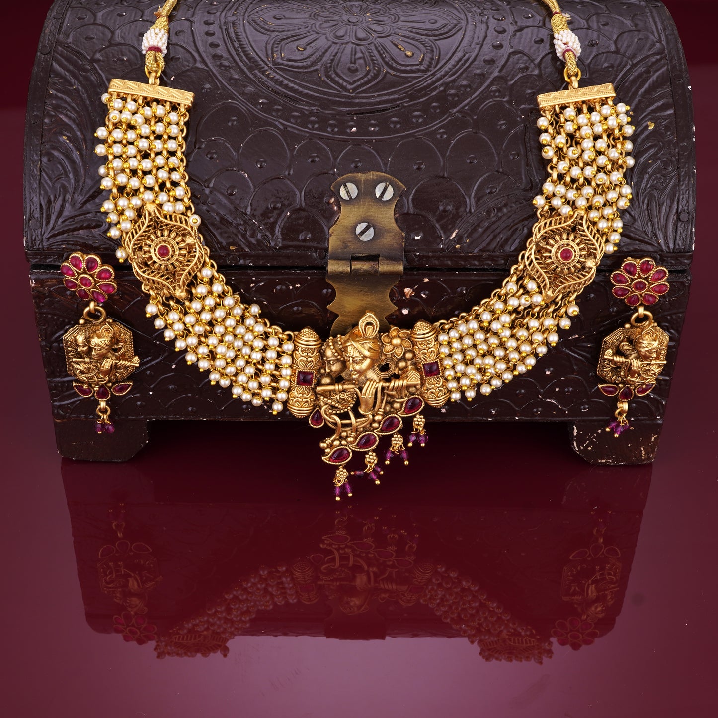 RADHE KRISHNA FULL MAROON STONE BRIDAL JEWELLERY