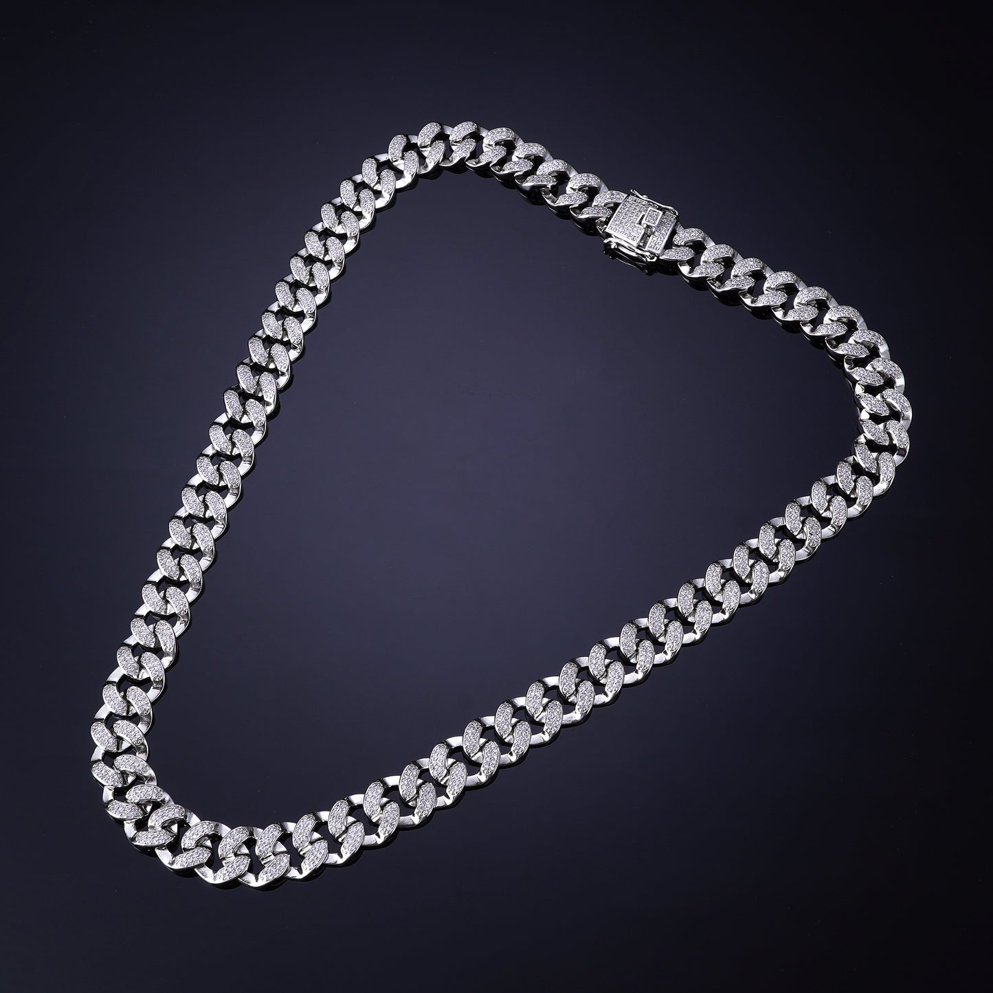 GODFATHER DIAMOND SILVER CUBAN CHAIN NECKLACE