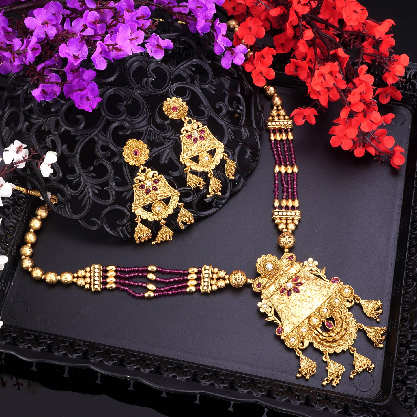 REGINA MAROON STONE BRIDAL JEWELLERY
