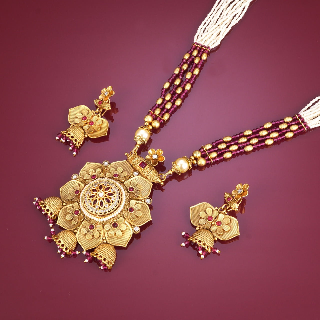 BELLFLOWER MAROON BRIDAL JEWELLERY