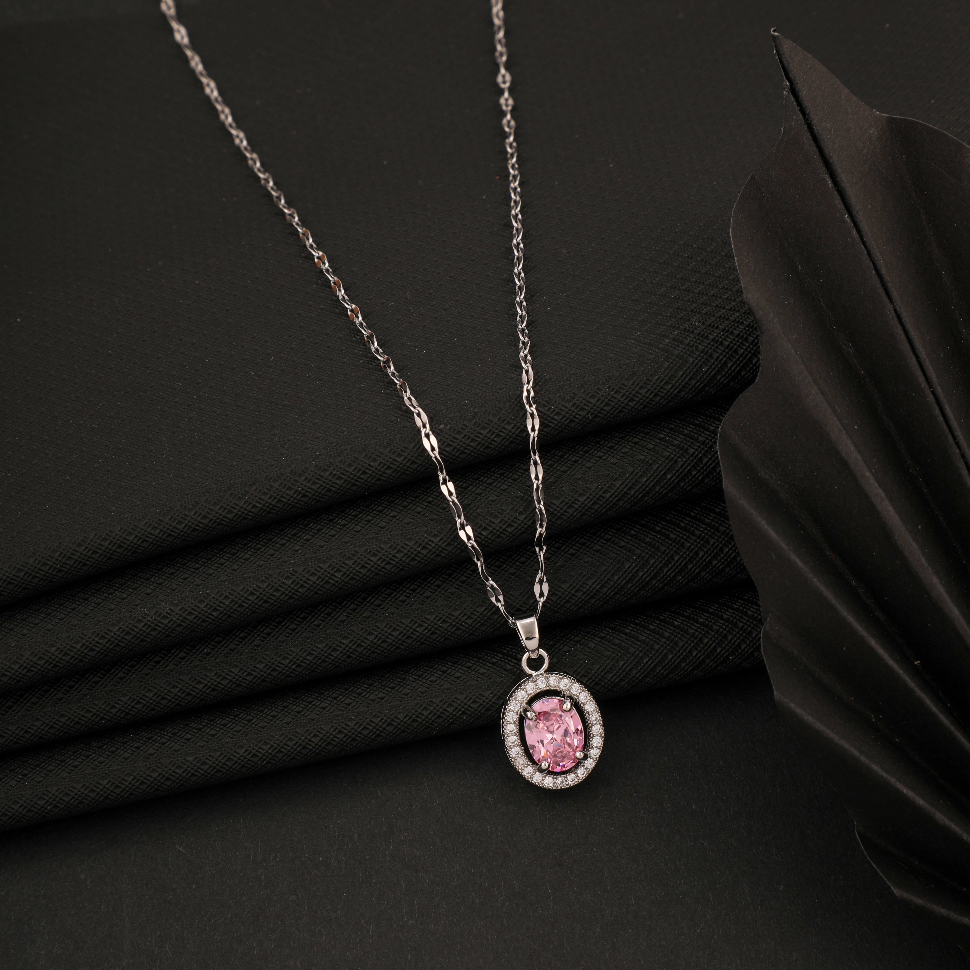 Silver American Diamond Love Pendant Layered Necklace | M139-ADS06 |  Cilory.com