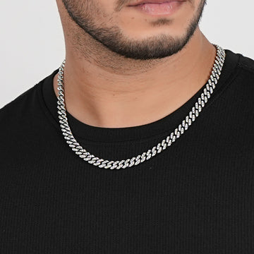 Classic Diamond Silver Cuban Chain Necklace