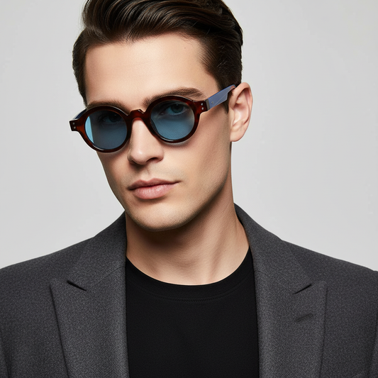 Bonzer Blue Brown Black Round Sunglasses