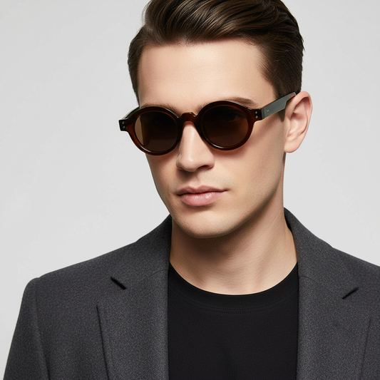 Bonzer Green Brown Brown Round Sunglasses