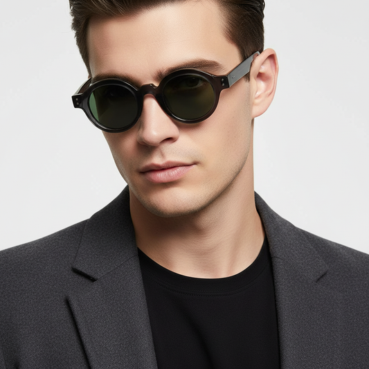 Bonzer Grey Green Round Sunglasses