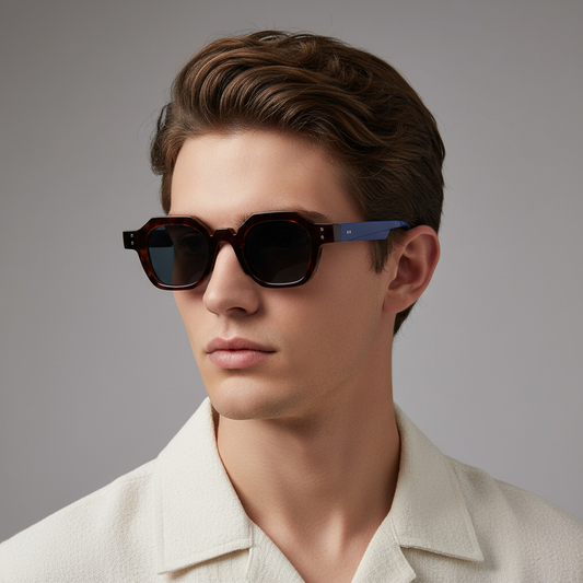 Durban Blue Brown Black Round Sunglasses