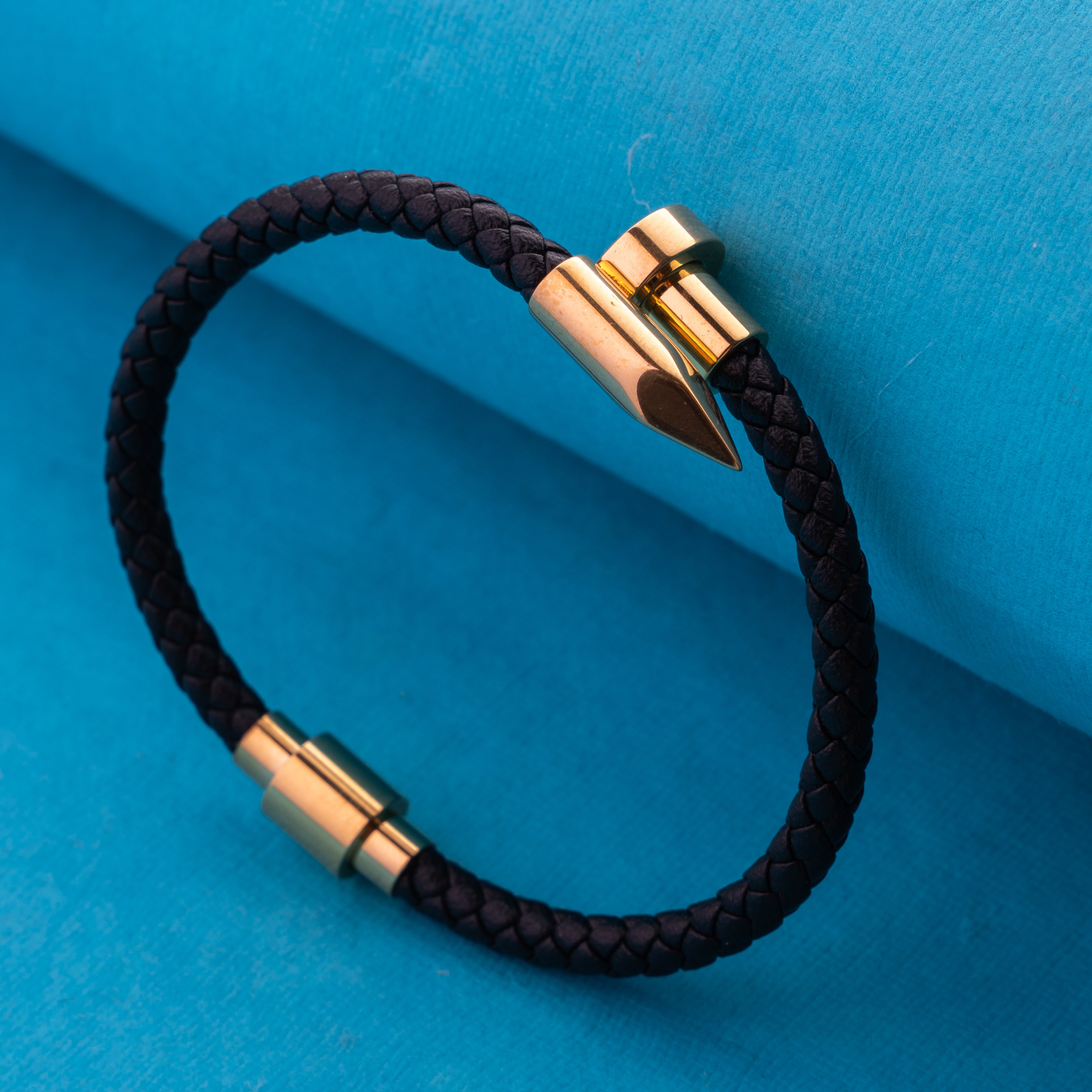 Black Faceted Stone & Gold Leather Wrap Bracelet - FENNO FASHION, LLC
