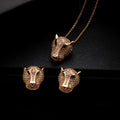 Gold Plated Wolf Diamond Pedant Chain With Earrings