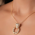 Gold Plated Foxi Diamond Pedant Chain With Earrings