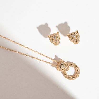 Gold Plated Foxi Diamond Pedant Chain With Earrings