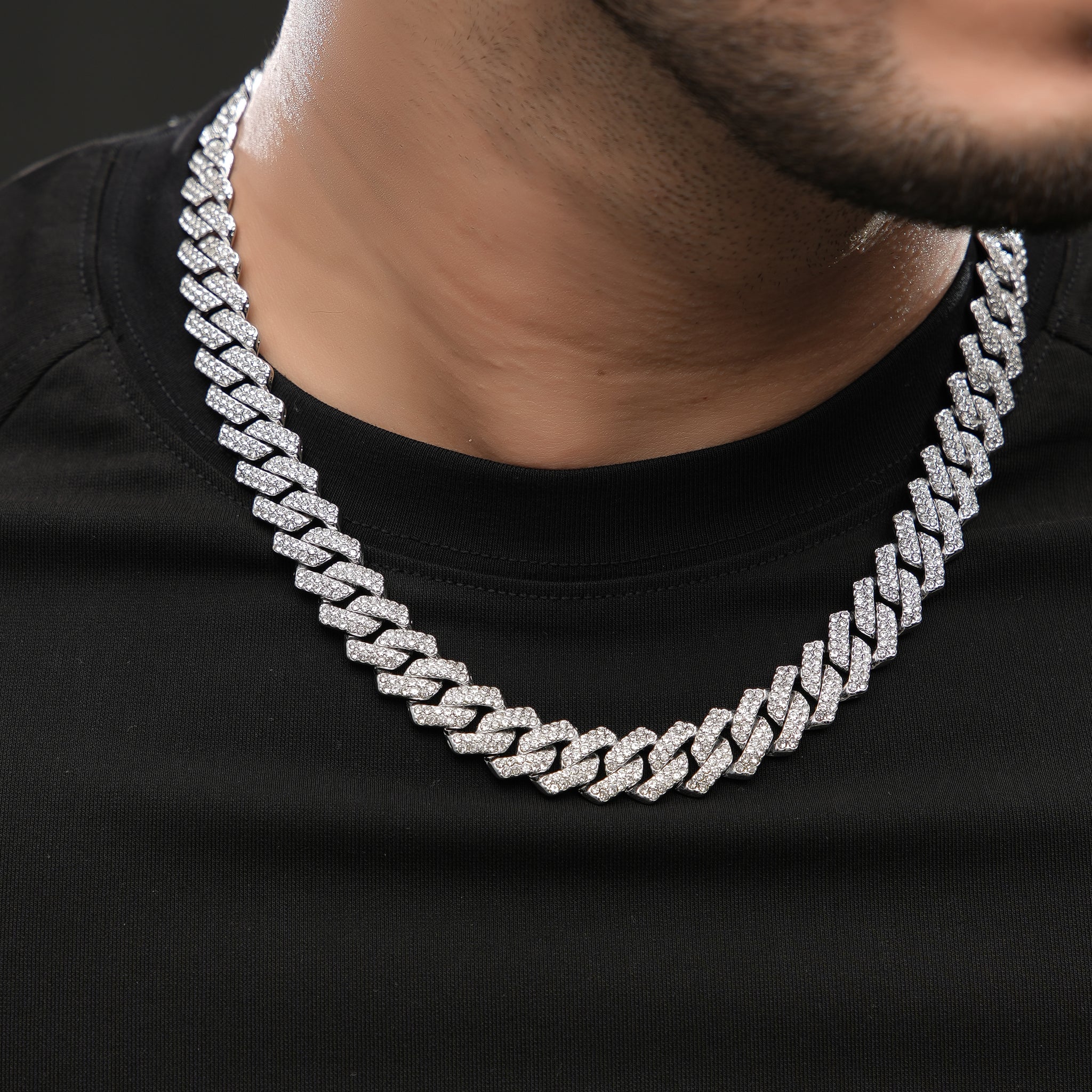 Signature Dimound Silver Cuban Chain Necklace