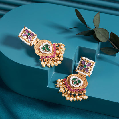 Gold-Toned Earrings with Eye-Catching Stone Detail