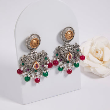 Antique Silver Earrings with Handcrafted Multicolored Artistry